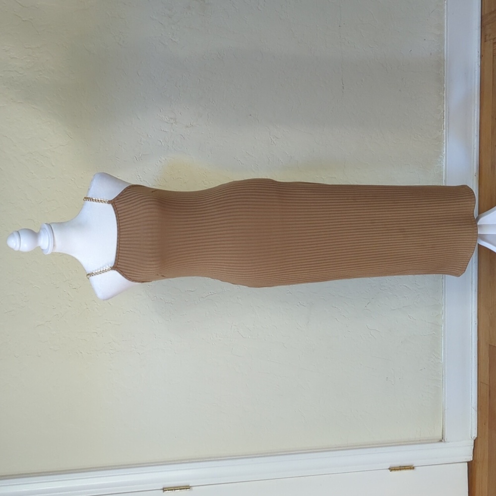 Say What Tan Ribbed Bodycon Scoop Neck Midi Dress Size Small
